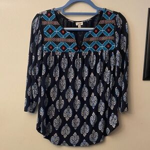 Chip & Pepper Navy and Blue Patterned Blouse